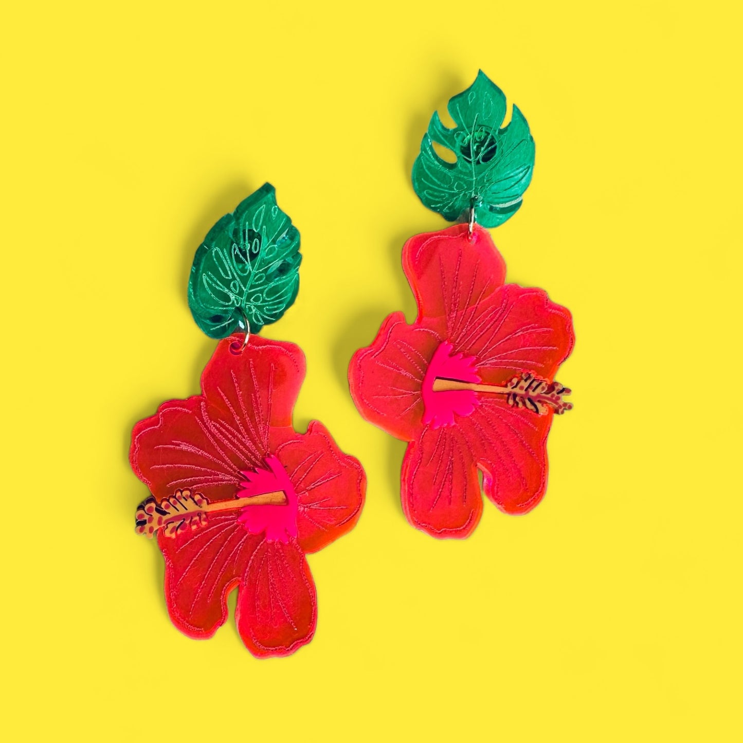Neon Pink Hibiscus Flower Dangles