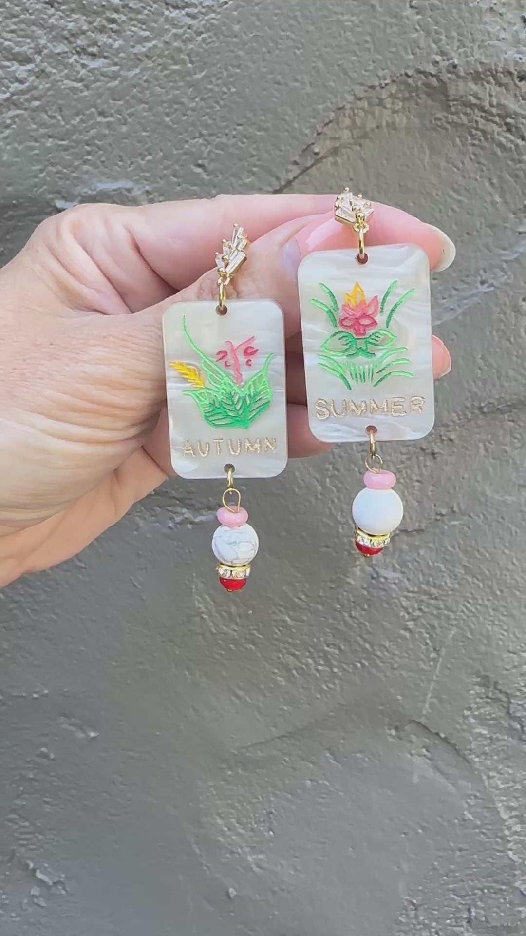 Seasons Flower Mahjong Dangle Earrings