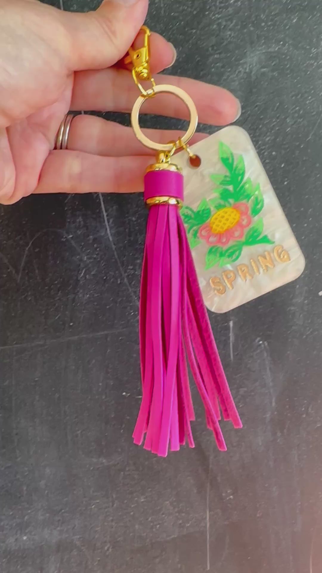 Seasons Flower Tile Bag Charm Keychain