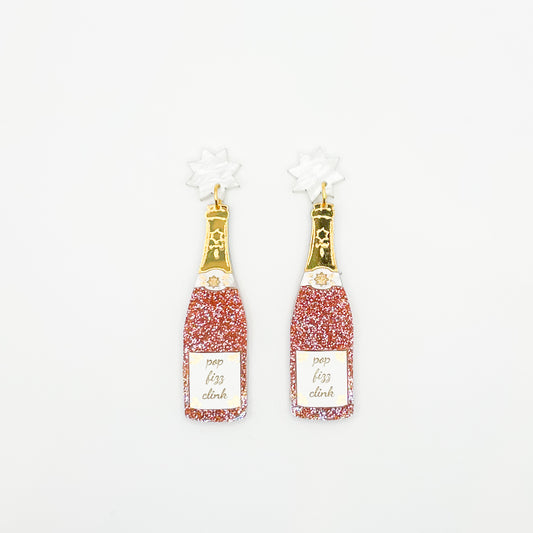 Pop Fizz Clink Earrings - Rosé Glitter