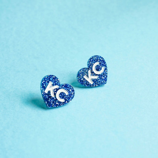 KC Blue Heart Studs
